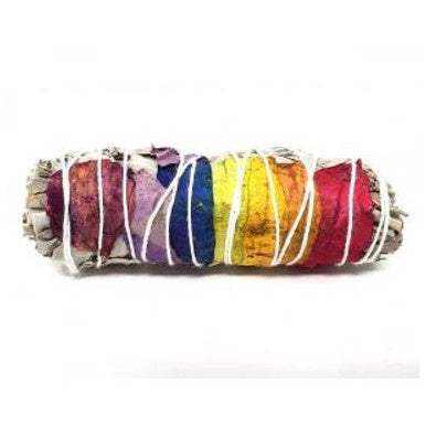 7 Chakra Rose Petals &amp; White Sage Smudge Stick (4 in.)