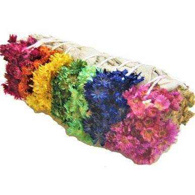 7 Chakra Rainbow Mullein &amp; White Sage Smudge Stick (4 in.)