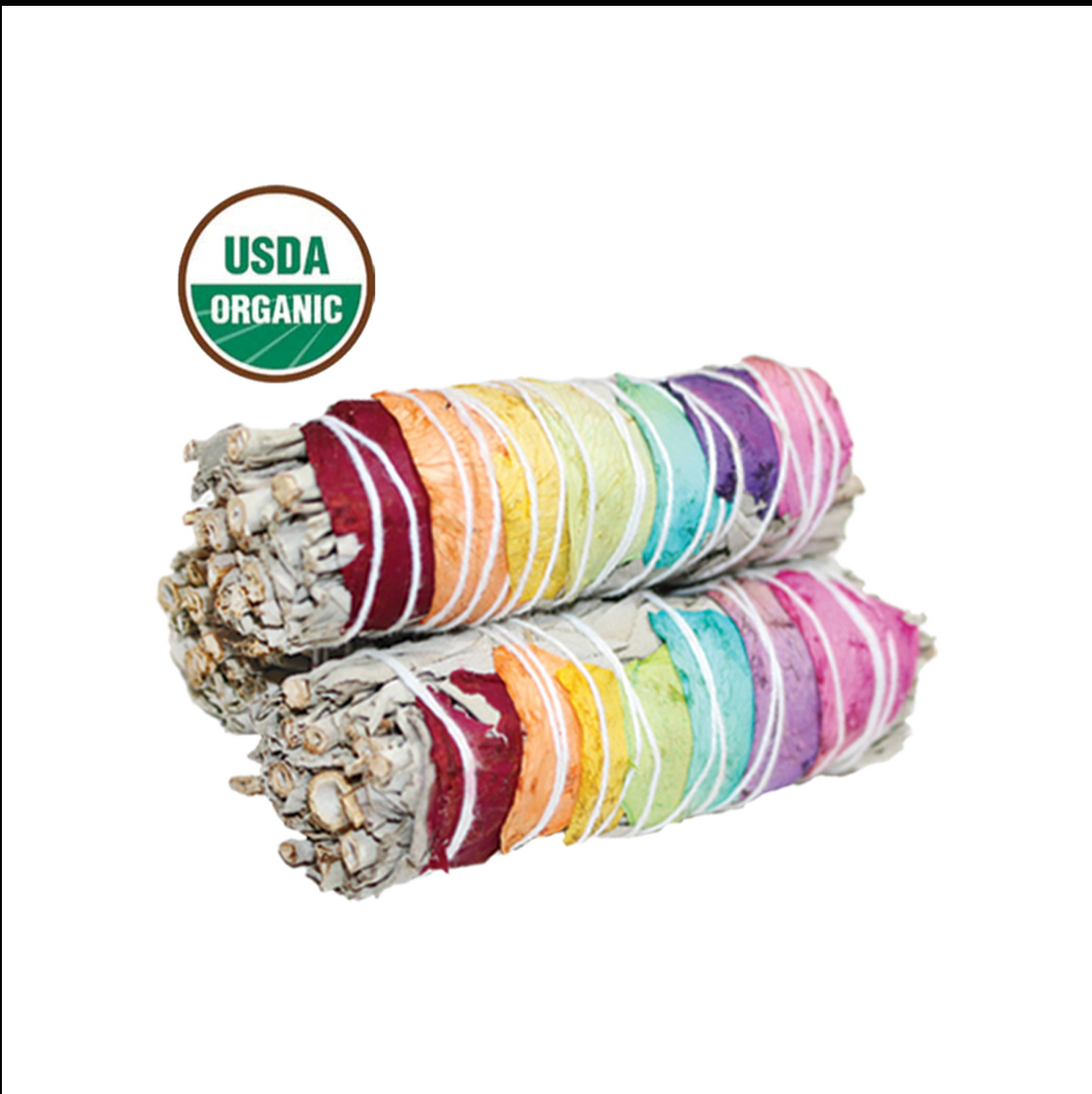 7 Chakra Rose Petals &amp; White Sage Smudge Stick (4 in.)
